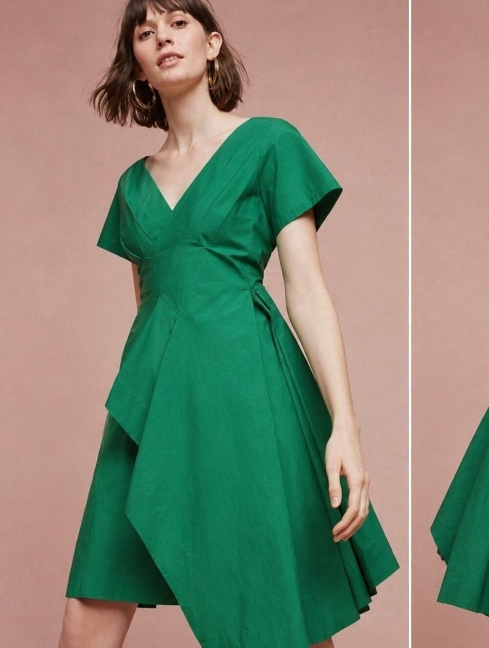 Anthropologie Maeve Kelly Green Draped Poplin Wrap Dress Size 2